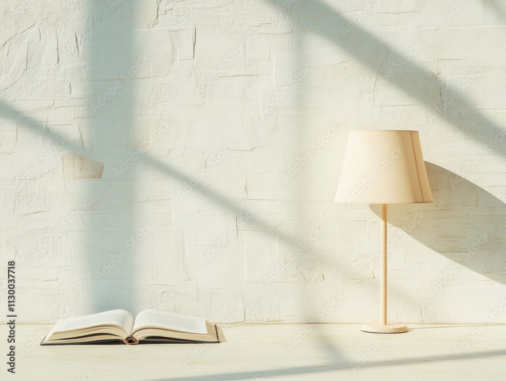 Poster Serene Library Corner with Open Book and Subtle Shadows