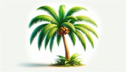 Obraz premium Detailed palm tree illustration with coconuts and tropical plants showing realistic botanical features