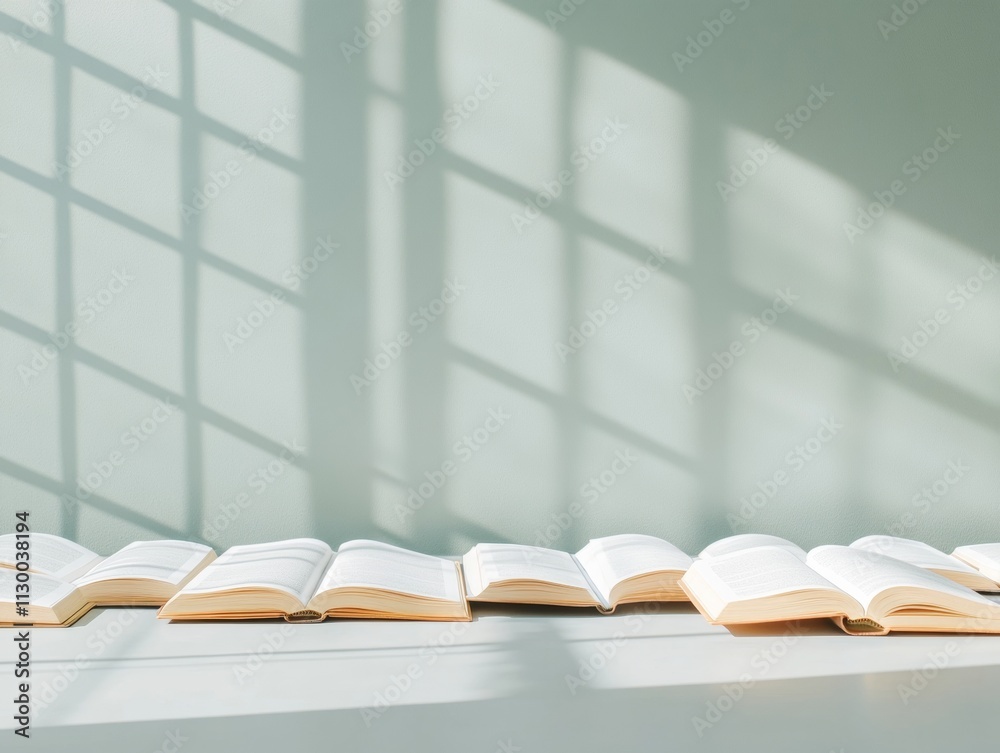 Aufkleber surreal light on open books exploring cultural conflicts in a dim study hall