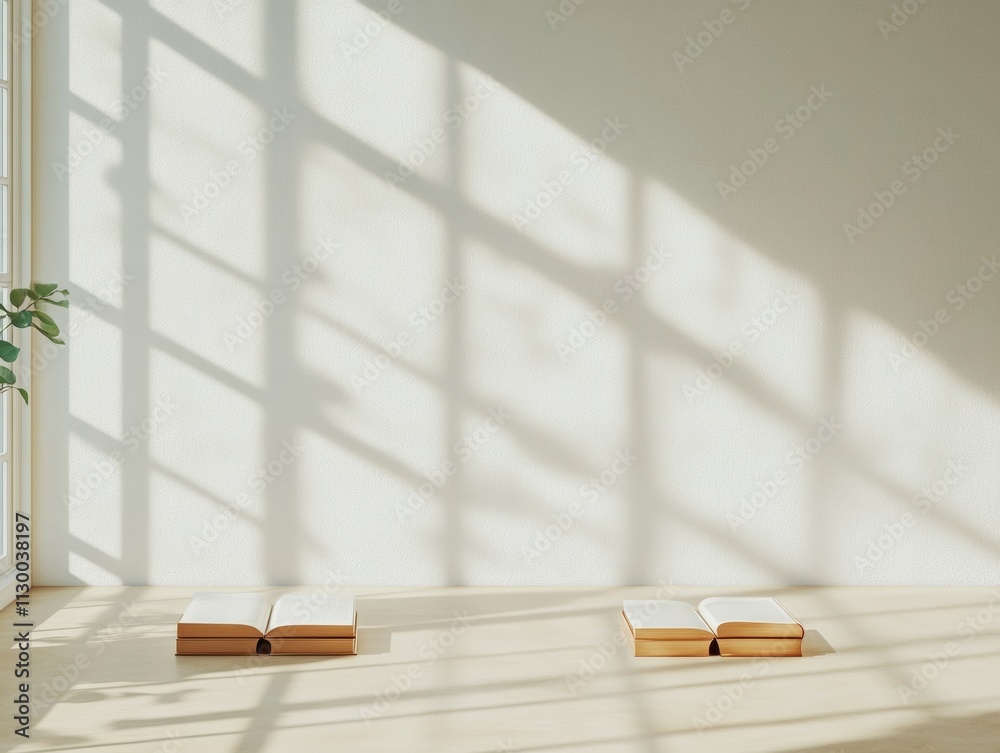 Aufkleber serene reading nook open books in gentle sunlight and shadows