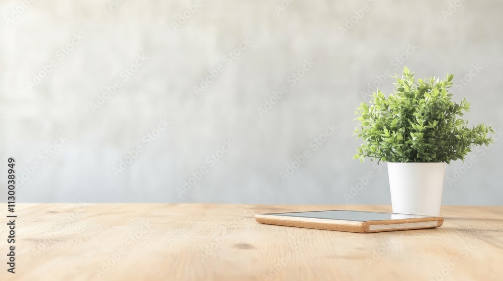 Aufkleber minimalist workspace with digital device and greenery for modern productivity