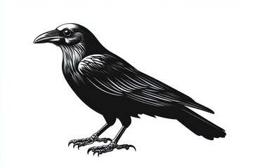 Obraz premium A glossy black crow with its head slightly tilted