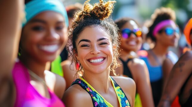 Smiling Diverse Women Fitness Runners Group Race Event