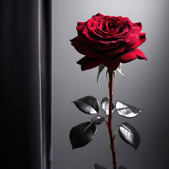 Red Rose in Bloom Against a Dark, Dramatic Background