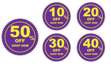 Obraz premium 10% to 50% off, discount sale for customer and buyers and social media, with purple and yellow color with plain background, Editable vector file, big offer bundle, big discount set