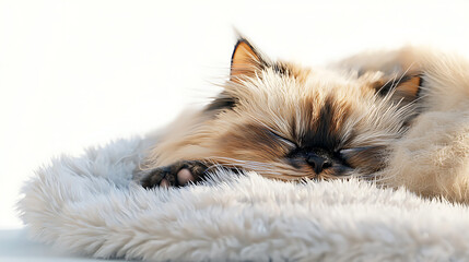 Obraz premium A cat is sleeping on a white blanket