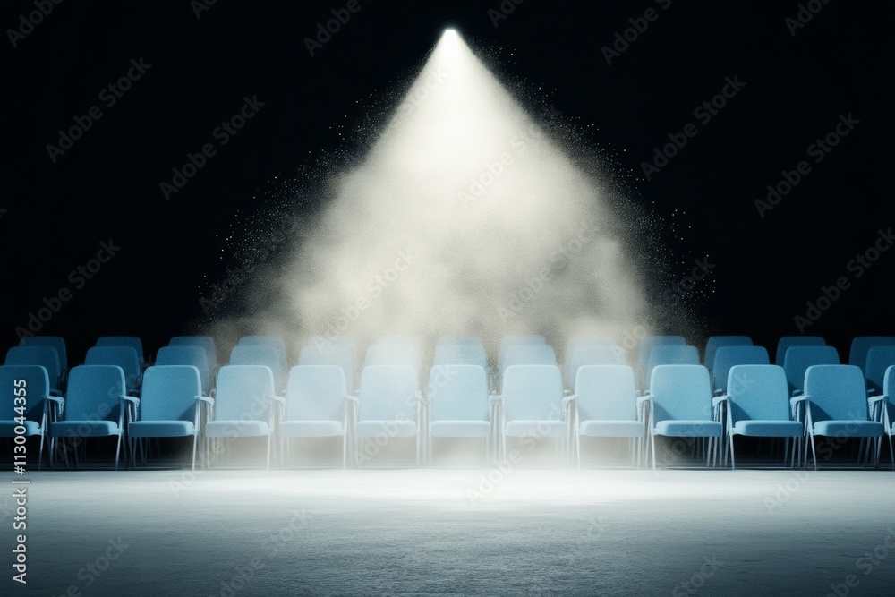 Poster Surreal Projector Beam Illuminating Empty Cinema Seats in Minimalist Setting