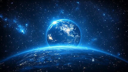 Naklejka premium Background of the Earth at night stars and city light