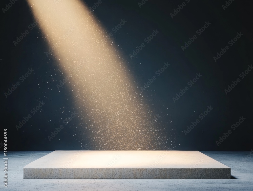 Poster abstract minimalist stage with spotlight and floating particles