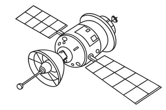 black and white satellite in space clip art preview