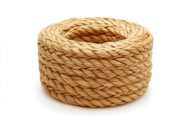 Obraz premium A neatly coiled bundle of thick beige natural fiber rope
