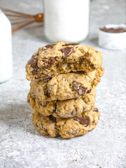 Tower of chocolate chip cookies