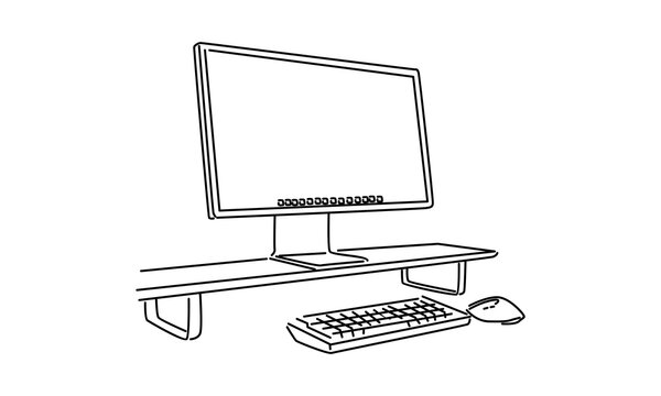 recommend clip art: line art of computer monitor working desk illustration