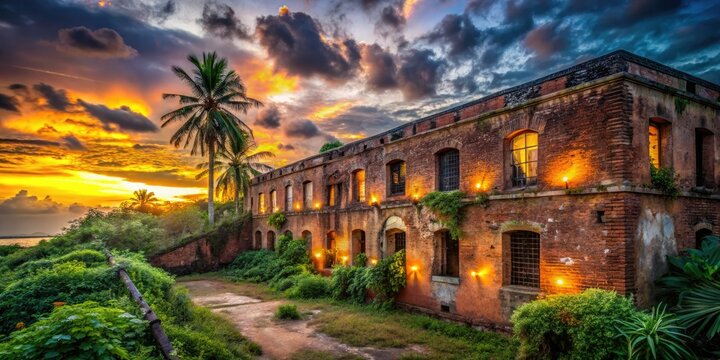 Itamaraca's crumbling prison: bokeh-blurred decay, a haunting Pernambuco coastal ruin.