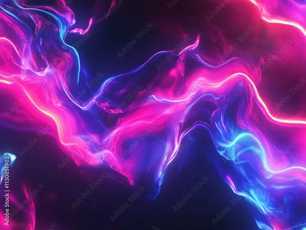 Poster dynamic neon wave patterns creating a vibrant abstract digital art experience in bright colors. gene