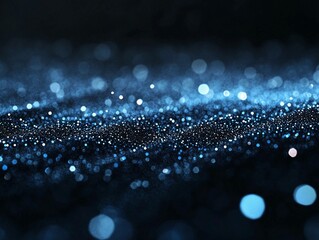 Shimmering blue particles create a magical atmosphere under soft lighting in a dark setting. Generative AI