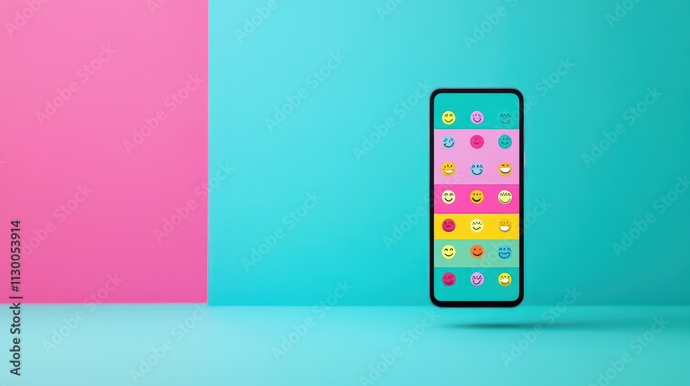 Aufkleber A smartphone screen displaying a service rating system with animated emojis and holographic feedback messages