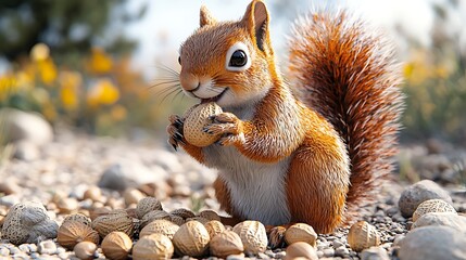 Fototapeta premium Adorable Red Squirrel Eating Peanuts Outdoors Wildlife Photography