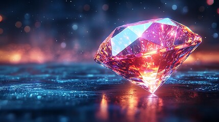 Glowing Neon Diamond Suspended in Space with Soft Pink and Blue Lighting