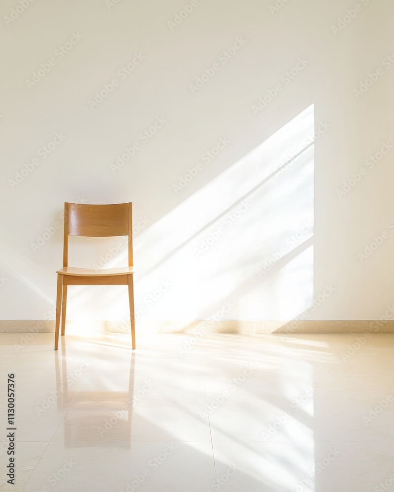 Poster sunlit chair and shadow play in minimalist room with polished floor a study in surreal simplicity
