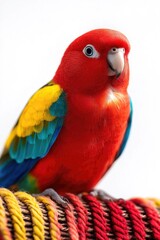 Fototapeta premium Vibrant Parrot with Colorful Feathers Perched on a Textile Surface
