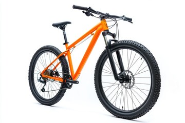 Fototapeta premium A vibrant orange mountain bike with a lightweight frame, black handlebars