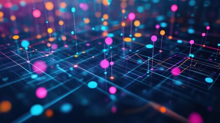 Abstract representation of customers as colorful data points on a sprawling grid