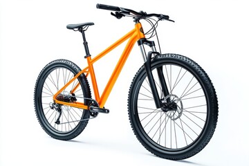 Obraz premium A vibrant orange mountain bike with a lightweight frame, black handlebars