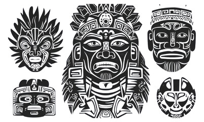 Obraz premium Mayan Aztec Tribal Masks Ancient Culture History Heritage Symbols