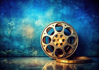 Obraz premium Retro blue film reel backdrop; cinematic, vintage feel. Perfect for nostalgic projects.