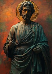 Obraz premium Renaissance Styled Image of Jesus Christ in Serene Pose with Intricate Drapery and Ethereal Glow
