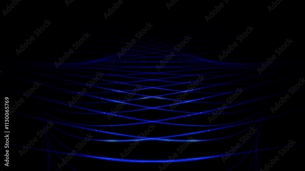 Wall mural abstract 3d blue digital lines pattern loop motion on black background.