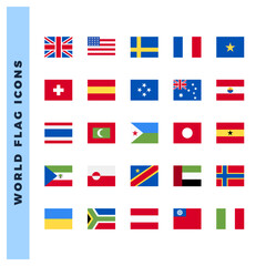 25 World Flags Square. icons Pack. vector illustration.