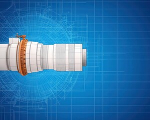 Blueprint of an advanced catalytic reactor system, sleek futuristic design, clean and detailed professional rendering