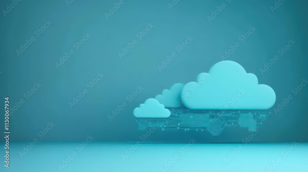 Poster Dynamic cloud computing concept with customer data streams forming abstract clouds