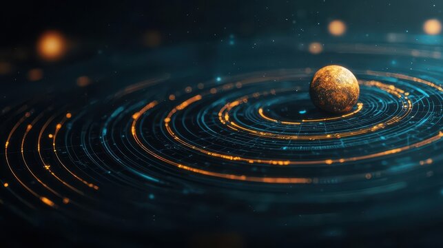 Abstract depiction of interplanetary trajectories, aerospace engineering blueprint style