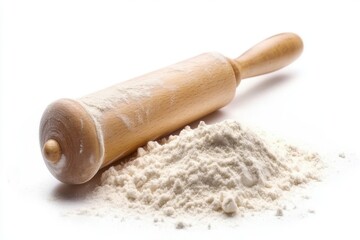 Flour and flour rolling pin Isolated on a white background