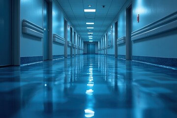 Obraz premium serene hospital corridor interior bright cool colors minimalist design space tranquility modern clinic