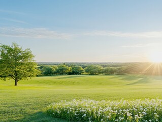 Fototapeta premium Serene Sunrise Over Community Garden Day of Goodwill, Earth Day, World Environment Day