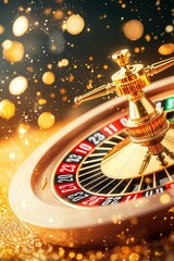 Luxurious Roulette Wheel Surrounded by Golden Casino Lights