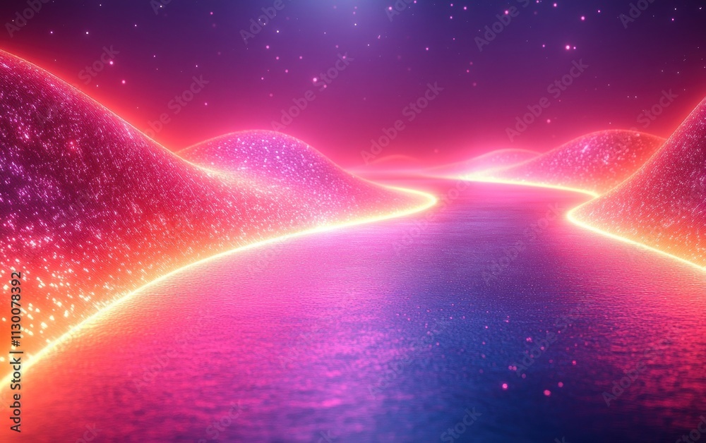 Aufkleber futuristic abstract cyberpunk landscape with neon curves and dynamic perspective
