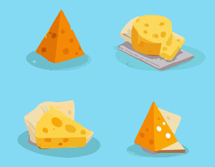 Cheese Collection Varieties Dairy Minimalist flat Style Illustrations icon Cheese Plate Vector Elements