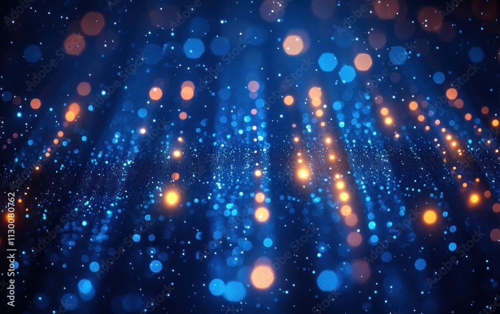 Poster futuristic fiber optic cables close up with blue lighting and bokeh effect for abstract technology b