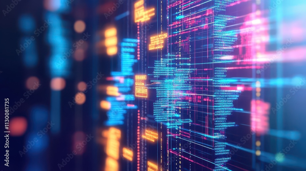 Aufkleber Smart contracts transforming global trade visualized with complex blockchain diagrams focus on, showcasing reliability, realistic, manipulation, digital coding workspace backdrop