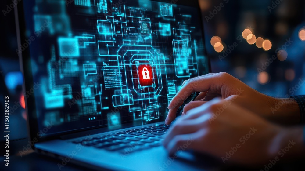 Poster System engineer analyzing cybersecurity protocols in a darklit workspace, Engineer, Cyber Defense, Protecting vital systems