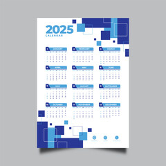 Calendar business template 2025.full page calendar layout in blue square geometric business style design