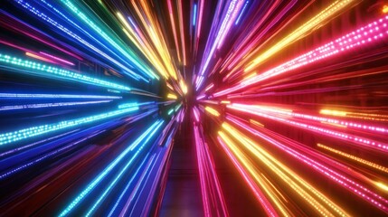 Obraz premium Hypnotic Rainbow Light Tunnel: A Vibrant Burst of Neon Colors