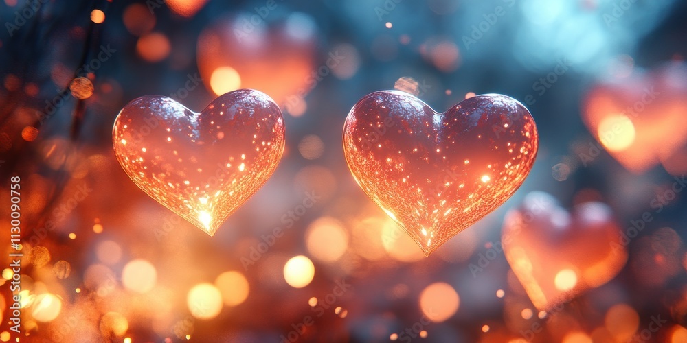 Poster abstract pink hearts background with soft bokeh effect for valentine's day and mother's day