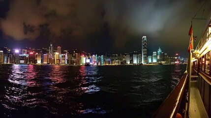 Naklejka premium City Architecture Night View City Panorama Hong Kong