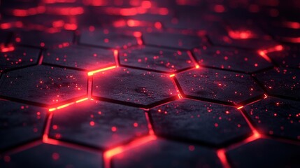 Futuristic Abstract Geometric Background with Dark Layers and Red Luminescent Hexagons
